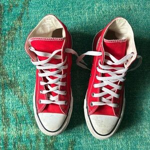 Red platformed converse